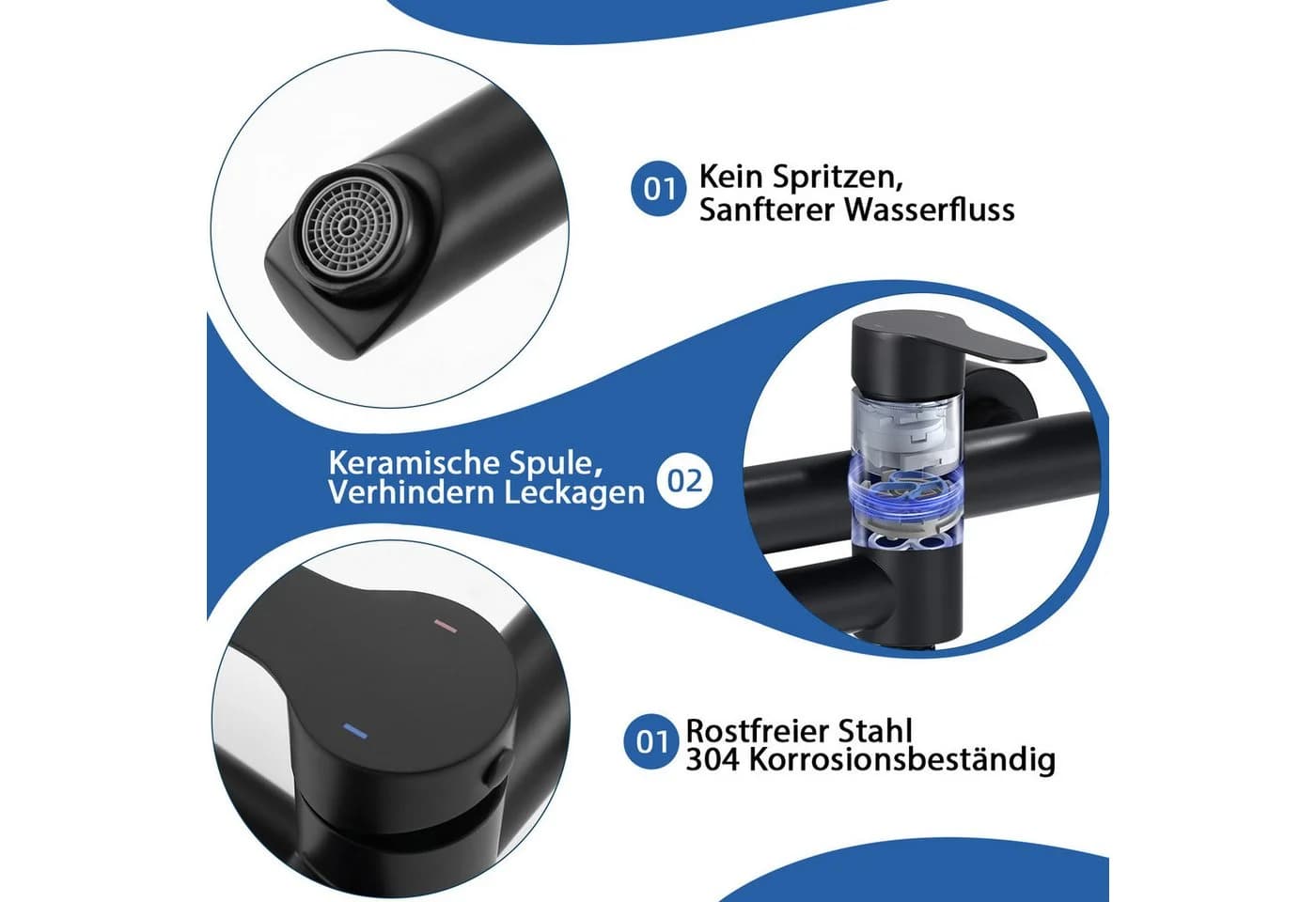 ZMH Duschsystem Wannenarmatur mit Handbrause, 3 Funktionen, Schwarz - Bild 5