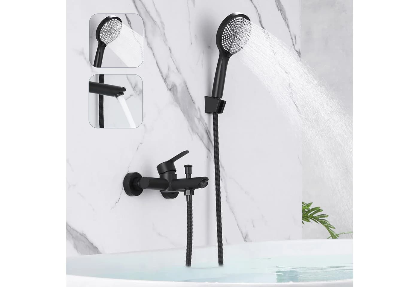 ZMH Duschsystem Wannenarmatur mit Handbrause 3 Funktionen Schwarz - Bild 2