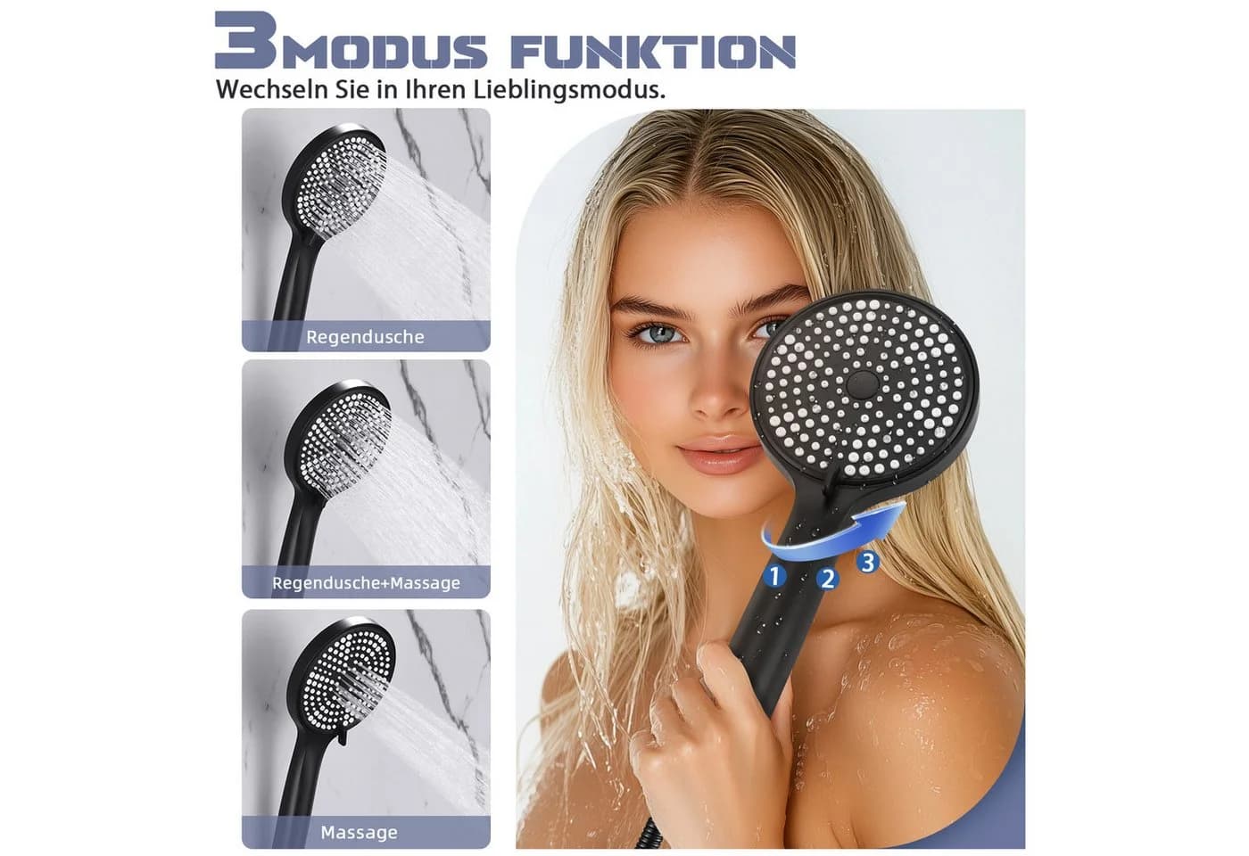 ZMH Duschsystem Wannenarmatur mit Handbrause 3 Funktionen Schwarz - Bild 3