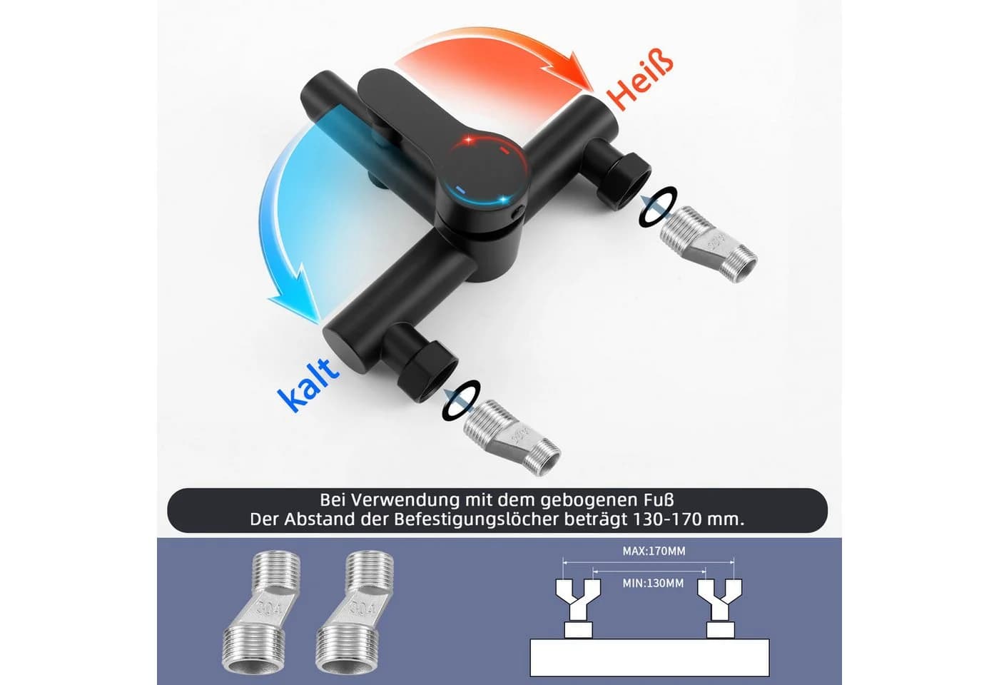 ZMH Duschsystem Wannenarmatur mit Handbrause 3 Funktionen Schwarz - Bild 4