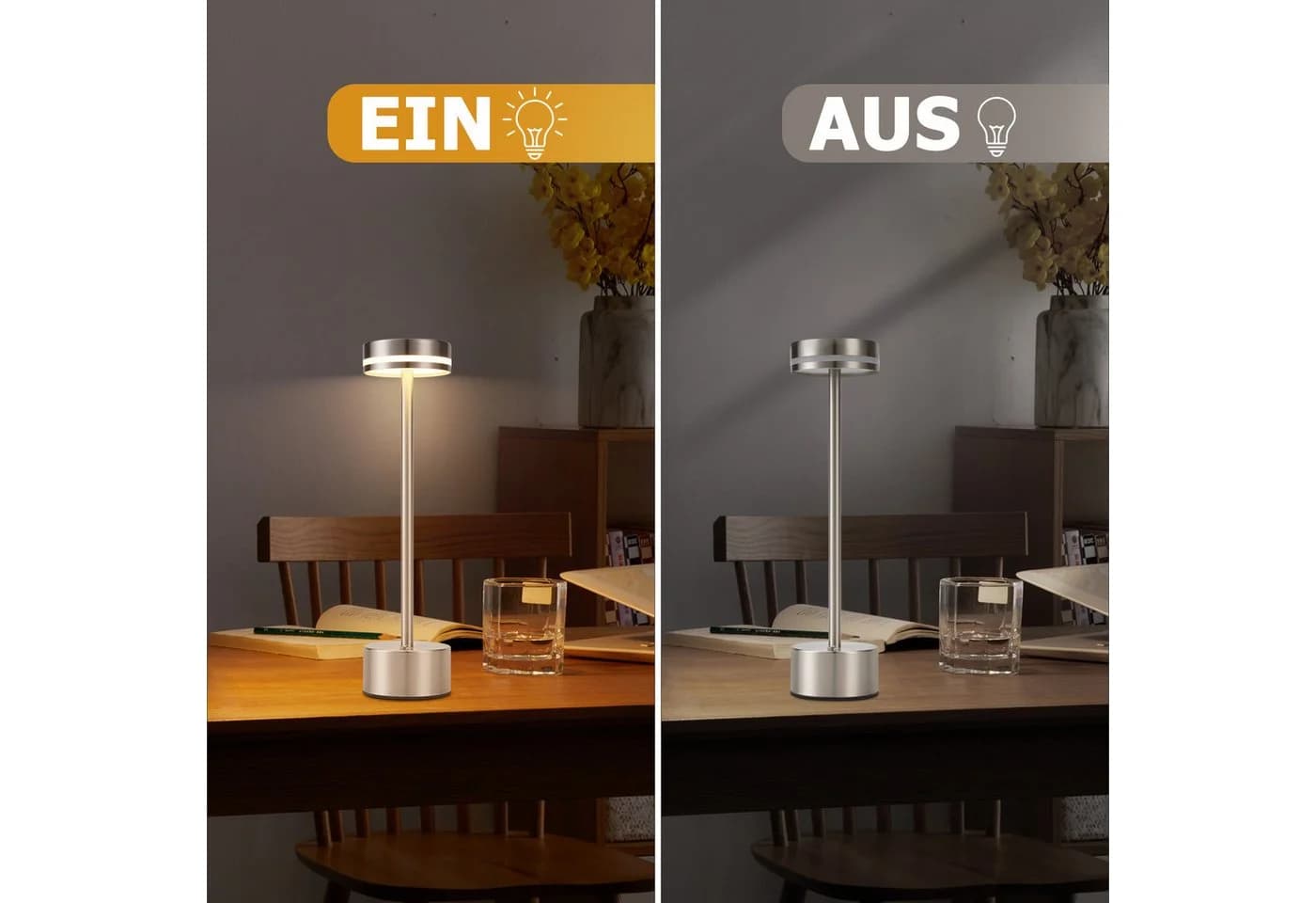 ZMH Tischleuchte Kabellos LED Nachttischlampe Akku Dimmbar Silber - Bild 5