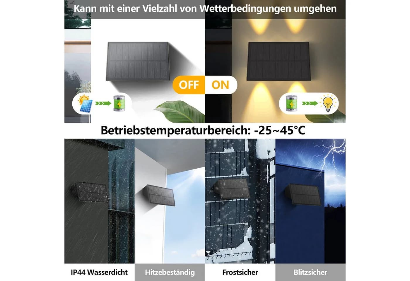 ZMH Außen-Wandleuchte 1/2/4 Warmweiß 3000K Solarlampen Up And Down Light - Bild 5