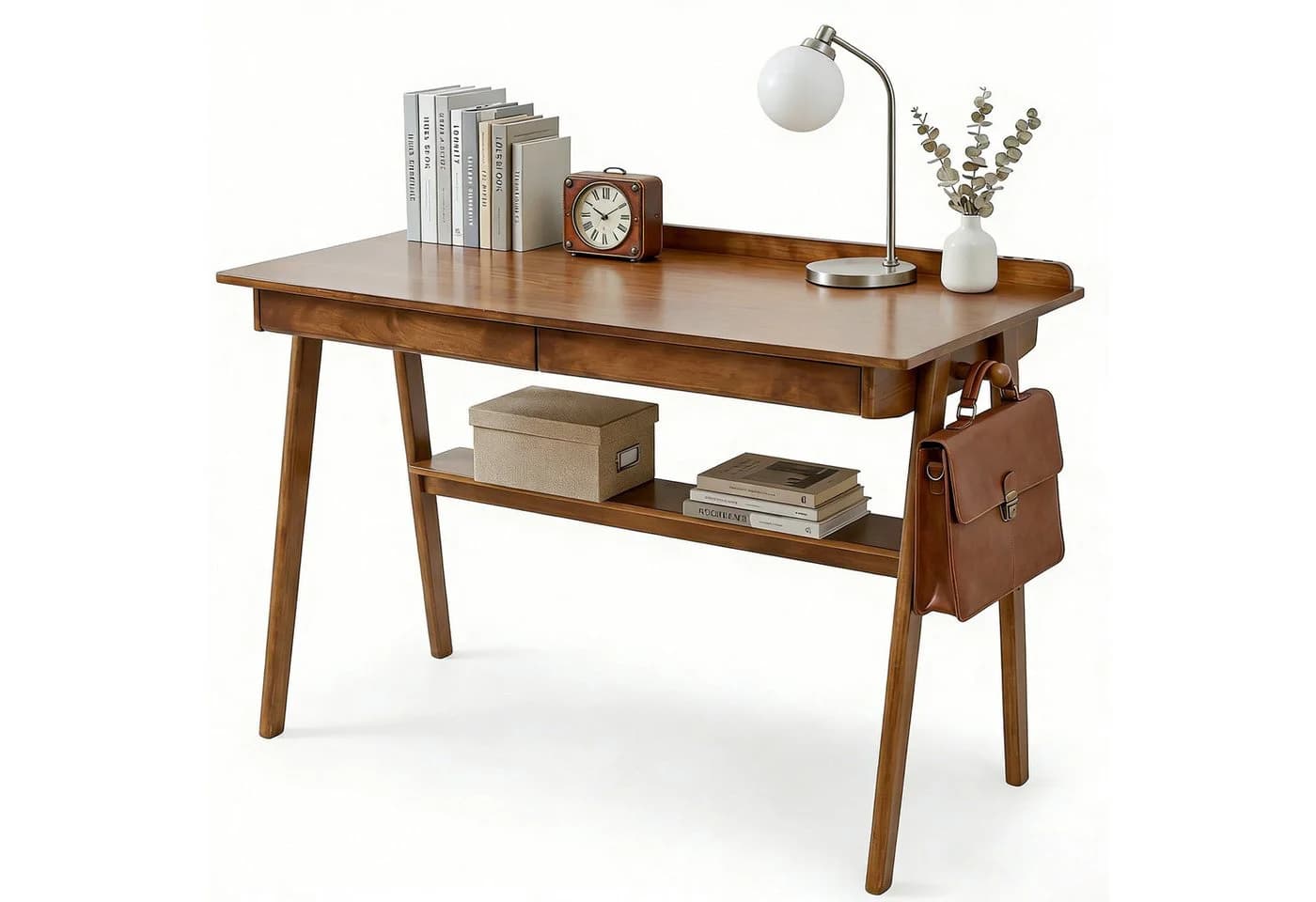 kowdom Schreibtisch Mid-Century Massivholz Walnuss 2 Schubladen - Bild 2