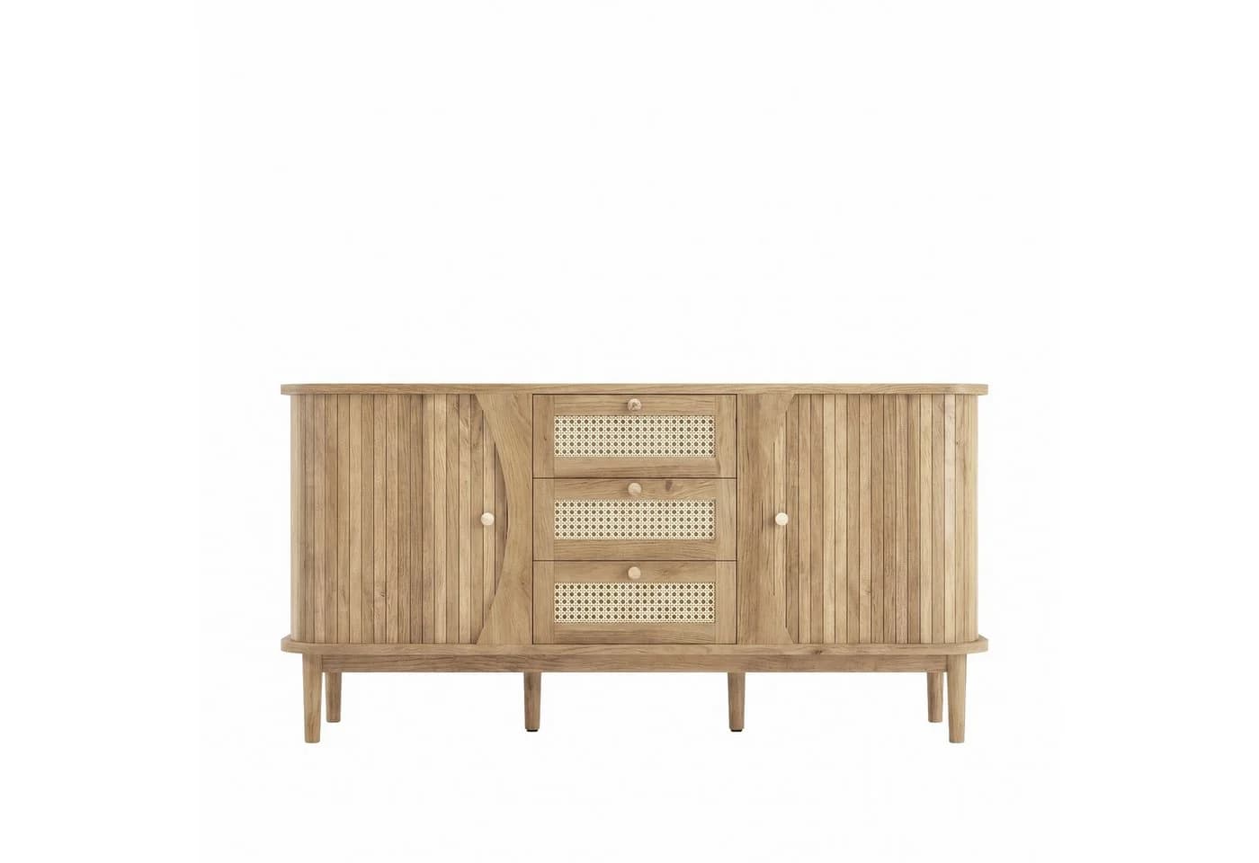 kowdom Sideboard Rattan 140 cm Walnussholz-Optik Massivholzbeine - Bild 2