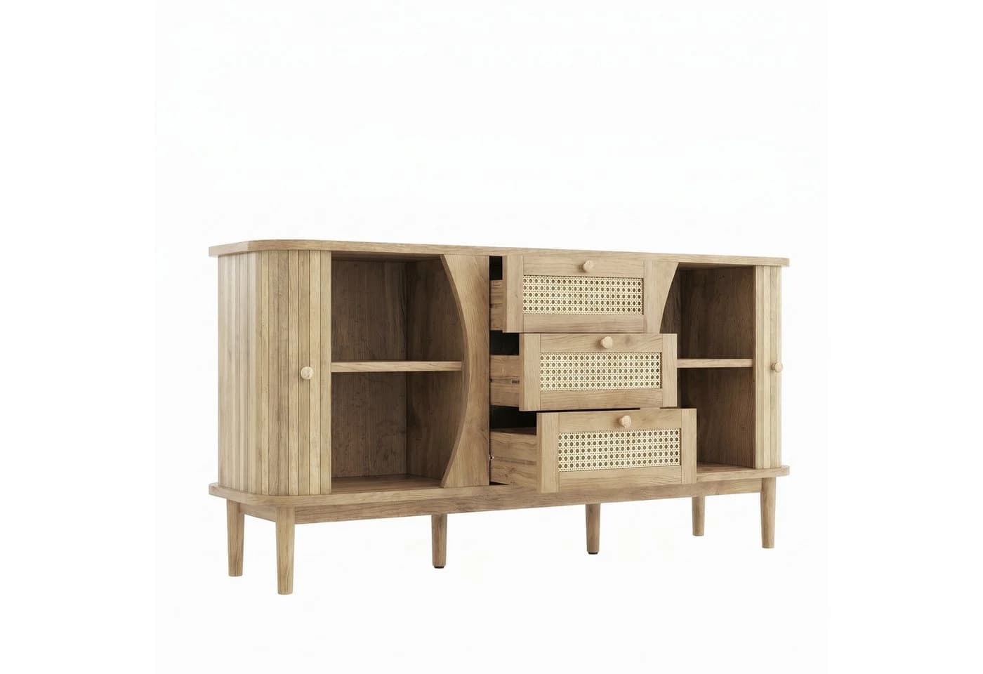 kowdom Sideboard Rattan 140 cm Walnussholz-Optik Massivholzbeine - Bild 5