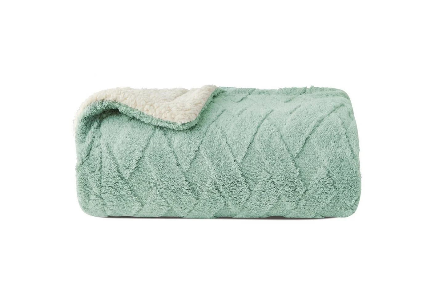 KEAYOO Wohndecke OMT09 Kuscheldecke Grün Fleece Sherpa - Bild 2