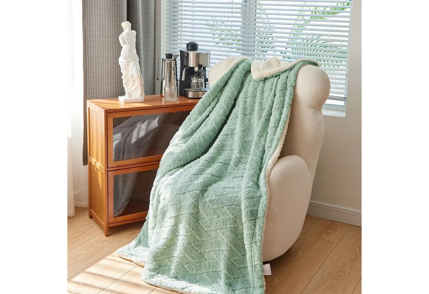 KEAYOO Wohndecke OMT09 Kuscheldecke Grün Fleece Sherpa - Bild 5