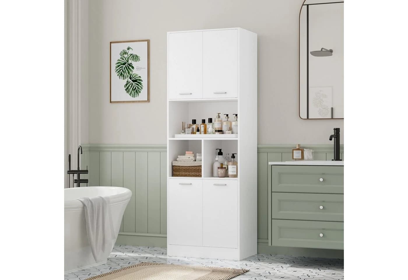 Homfa Hochschrank Weiß Holz mit Kippsicherung - Bild 4