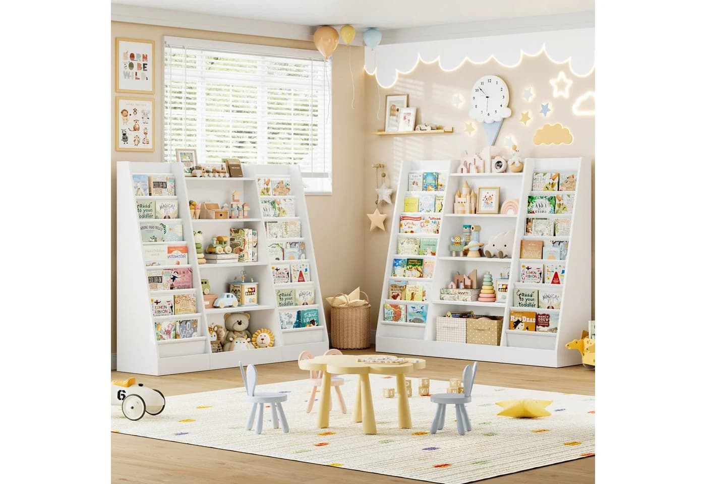 Homfa Bücherregal Kinderregal 14 Ablagen Weiß/Grau-Grün