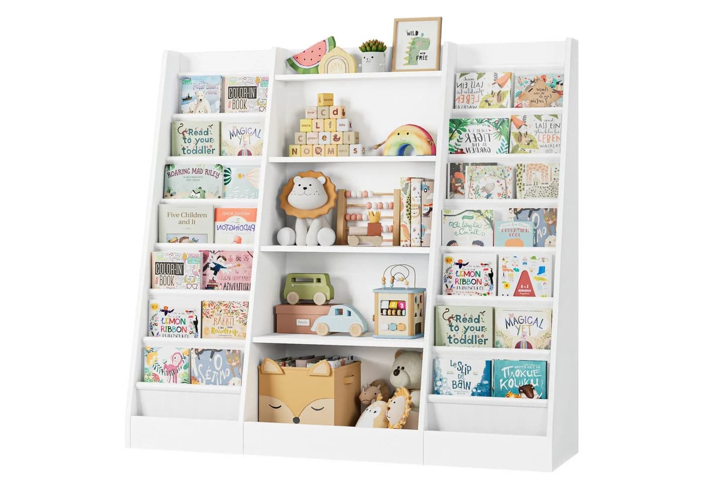 Homfa Bücherregal Kinderregal 14 Ablagen Weiß/Grau-Grün - Bild 2