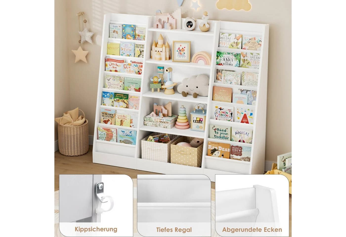 Homfa Bücherregal Kinderregal 14 Ablagen Weiß/Grau-Grün - Bild 3