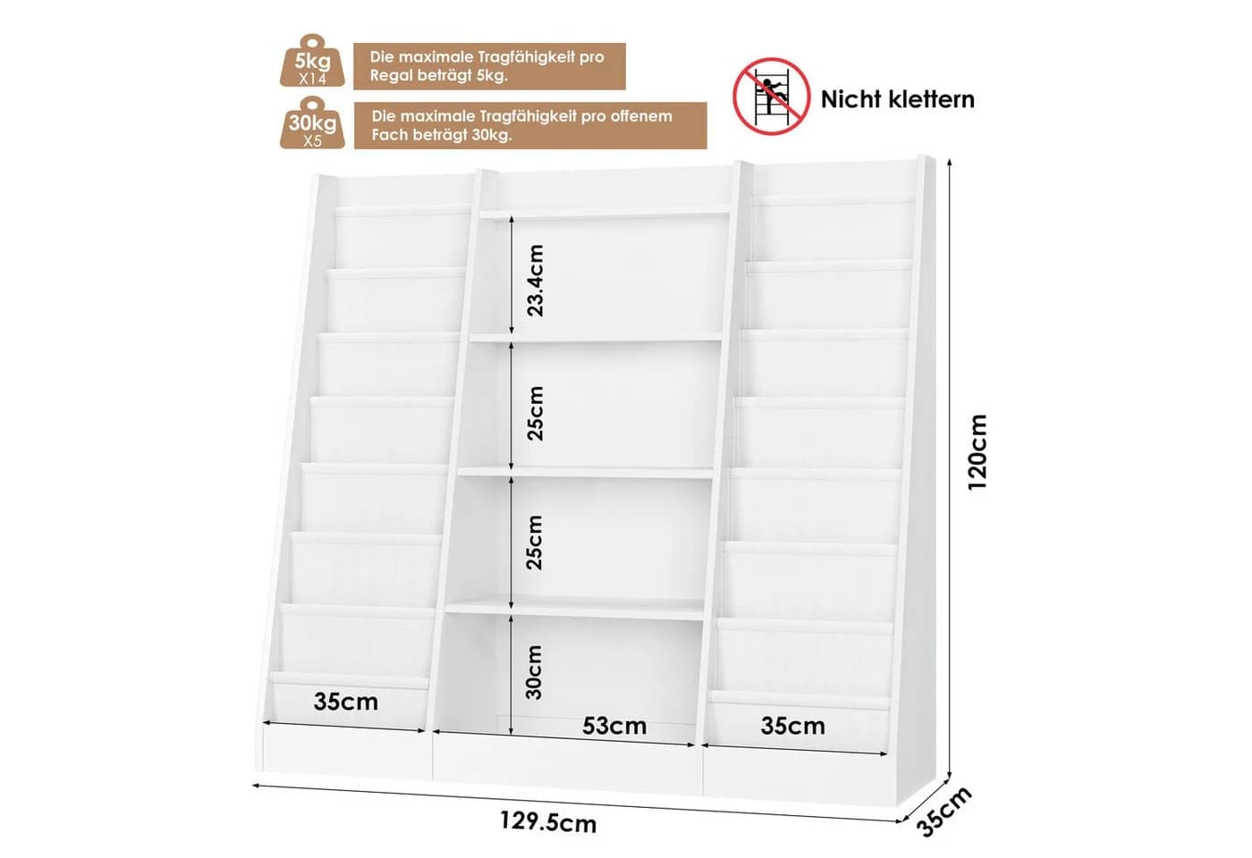 Homfa Bücherregal Kinderregal 14 Ablagen Weiß/Grau-Grün - Bild 4