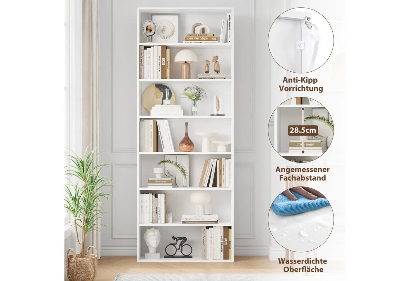 Homfa Bücherregal 210cm Standregal Bücherschrank 7 Fächer Weiß - Bild 4