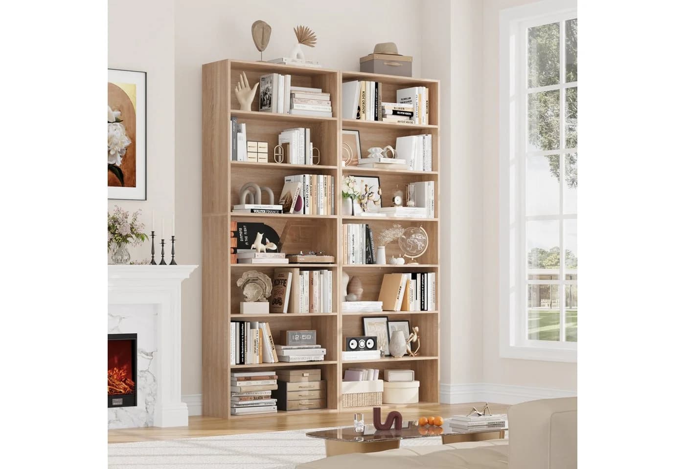 Homfa Bücherregal 210cm Standregal Bücherschrank 7 Fächer Eiche
