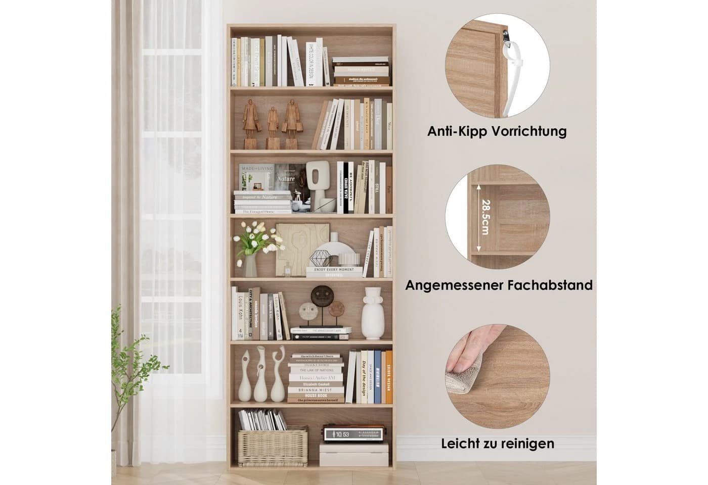 Homfa Bücherregal 210cm Standregal Bücherschrank 7 Fächer Eiche - Bild 4