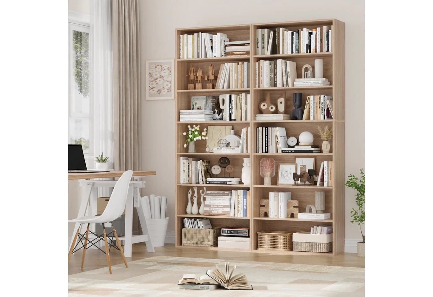Homfa Bücherregal 210cm Standregal Bücherschrank 7 Fächer Eiche - Bild 5