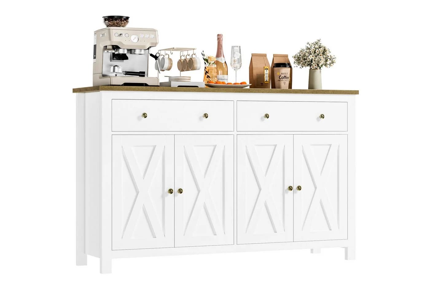 Homfa Sideboard 140cm Küchenschrank 2 Schubladen 4 Türen Weiß - Bild 2