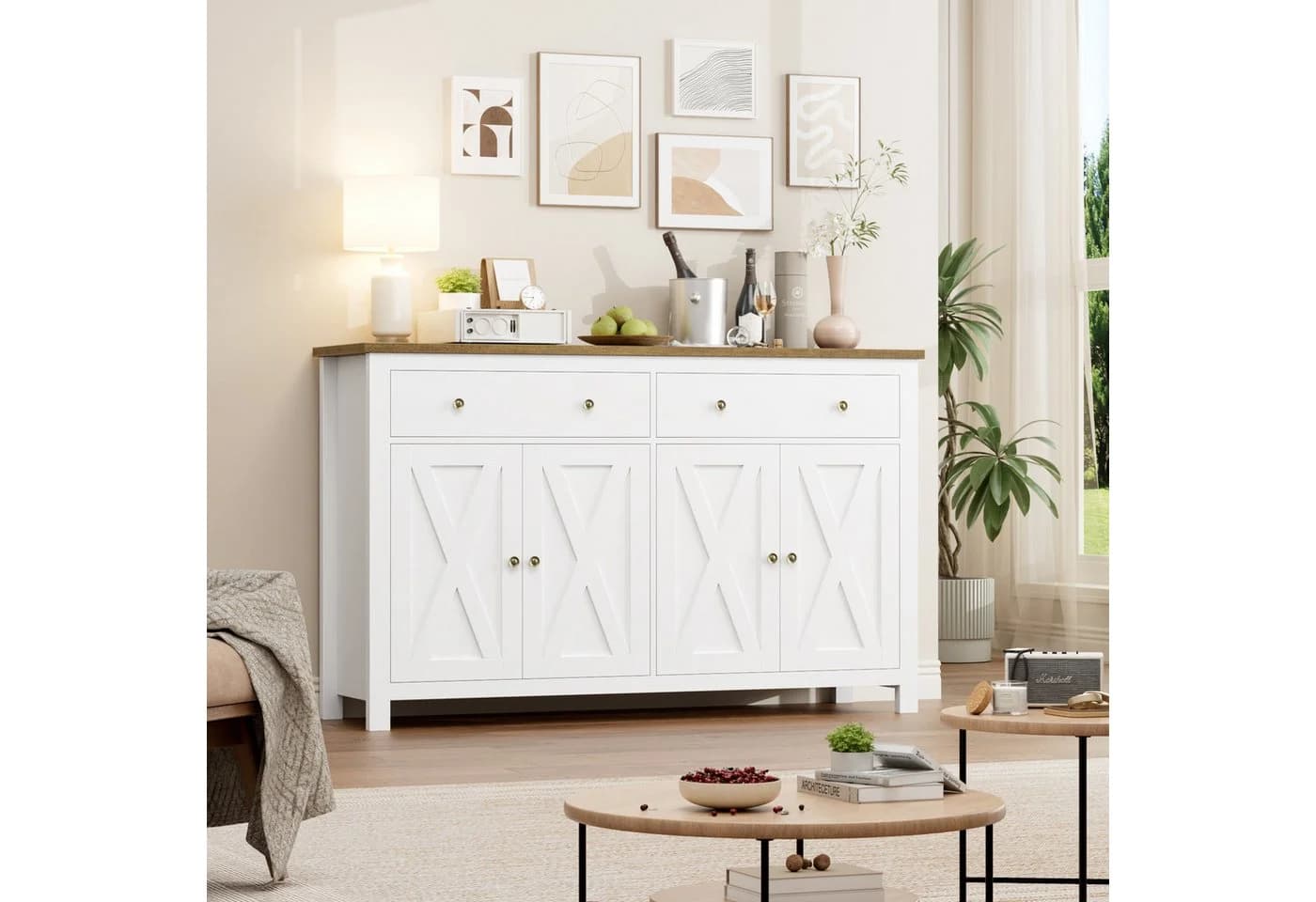 Homfa Sideboard 140cm Küchenschrank 2 Schubladen 4 Türen Weiß - Bild 5