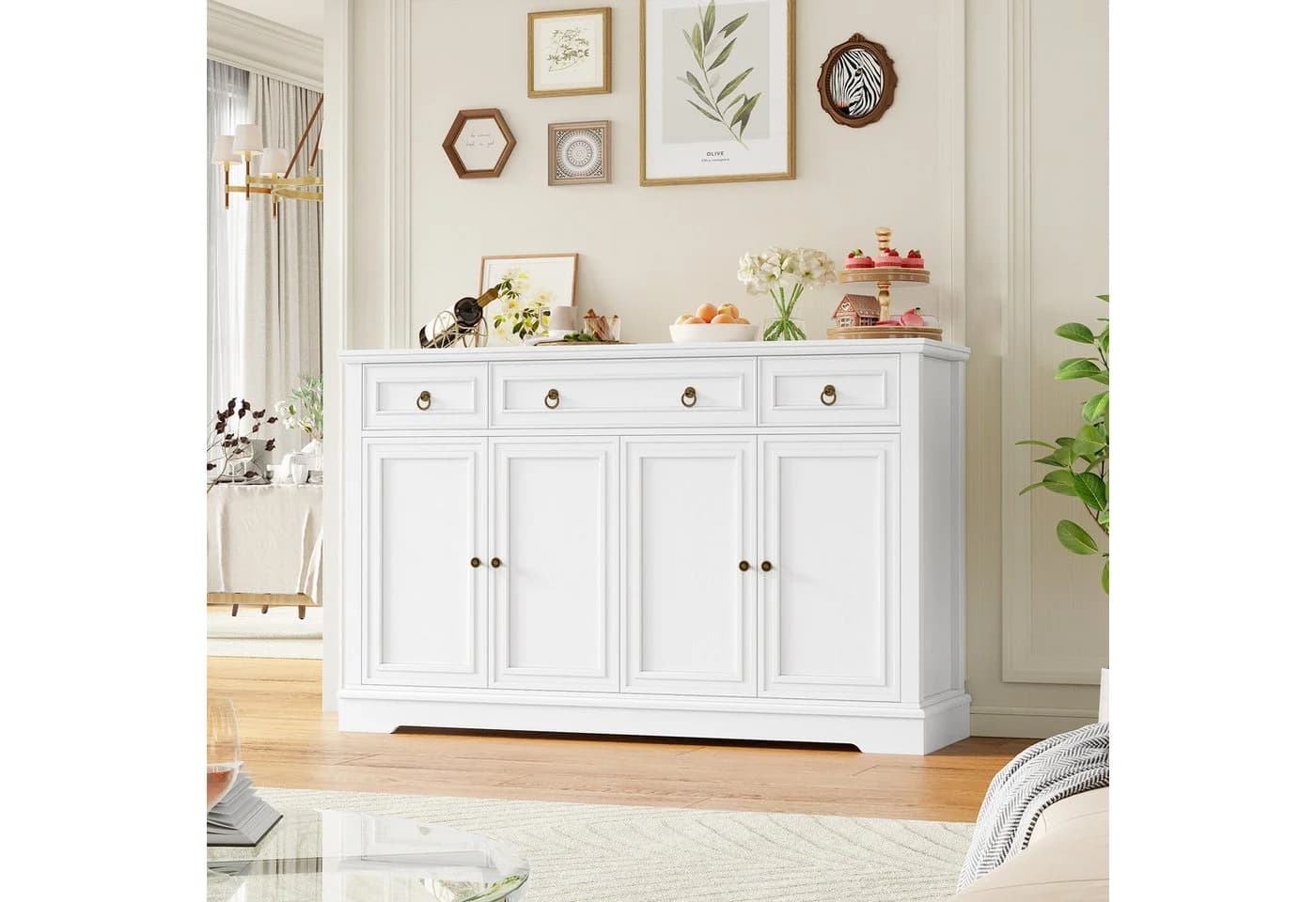 Homfa Sideboard mit 3 Schubladen 4 Türen TV-Schrank weiß - Bild 5