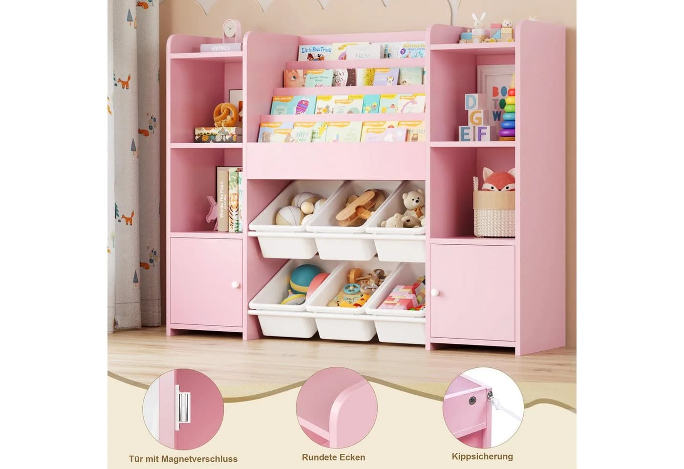 Homfa Kinderregal Kinderbücherregal Spiegelregal mit 6 Boxen Rosa - Bild 3