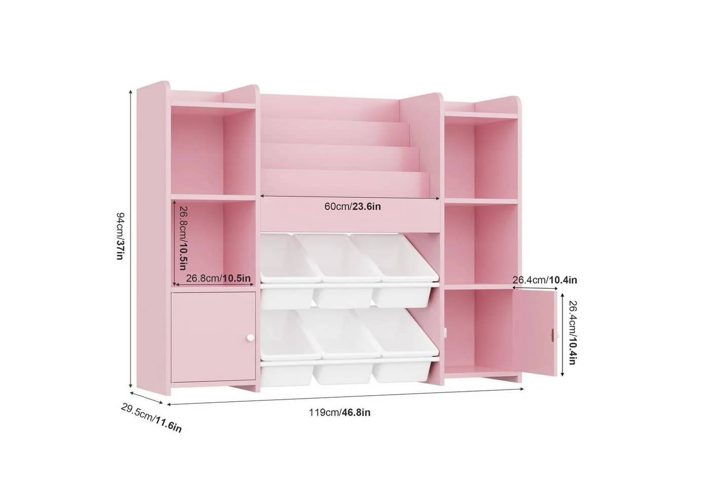 Homfa Kinderregal Kinderbücherregal Spiegelregal mit 6 Boxen Rosa - Bild 4