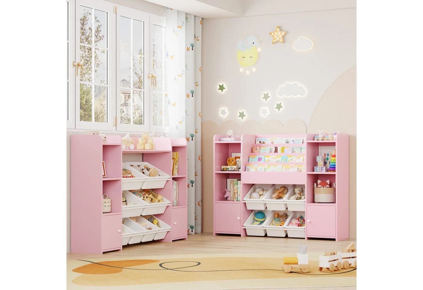 Homfa Kinderregal Kinderbücherregal Spiegelregal mit 6 Boxen Rosa - Bild 5
