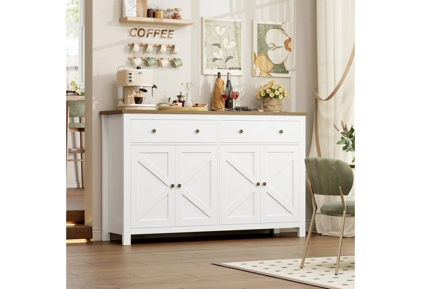 Homfa Sideboard Küchenschrank Weiß 140 cm