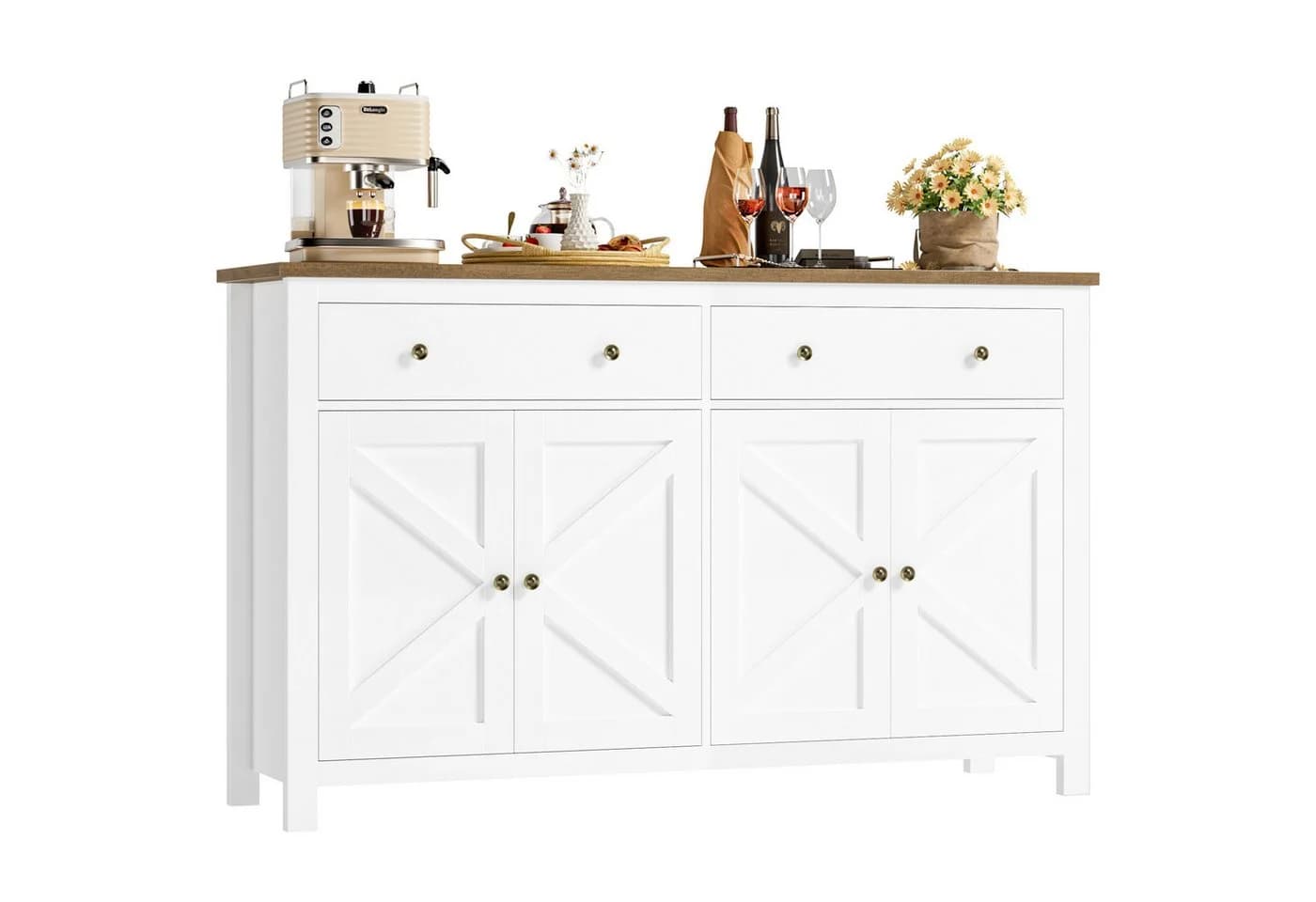 Homfa Sideboard Küchenschrank Weiß 140 cm - Bild 2