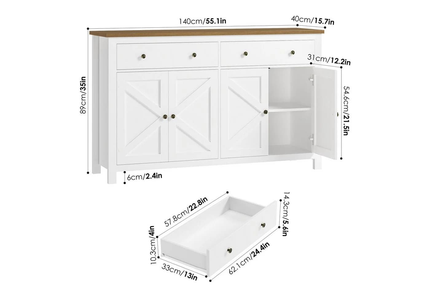 Homfa Sideboard Küchenschrank Weiß 140 cm - Bild 4