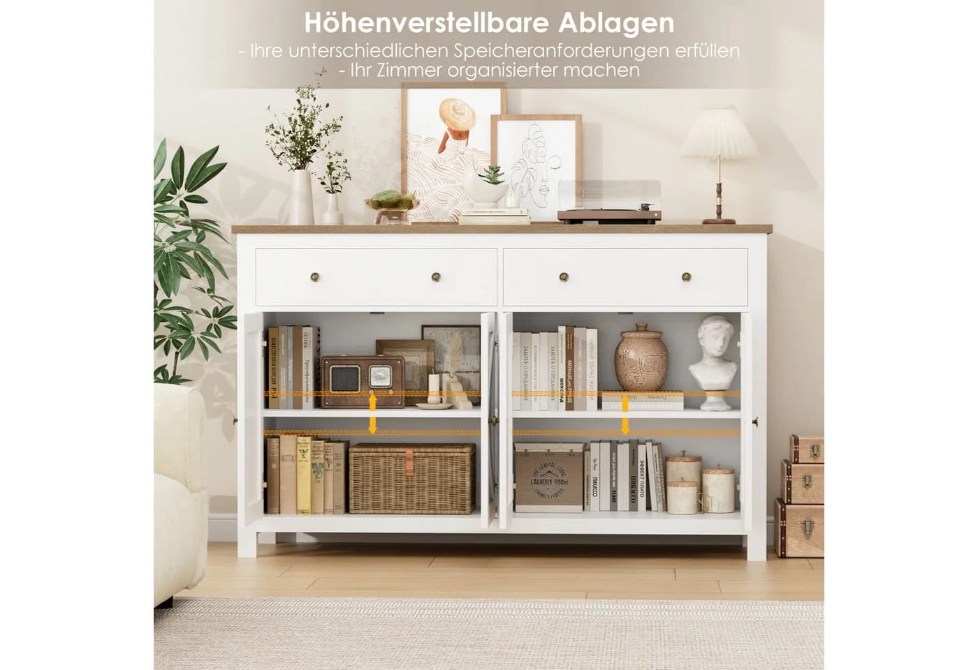 Homfa Sideboard Küchenschrank Weiß 140 cm - Bild 5