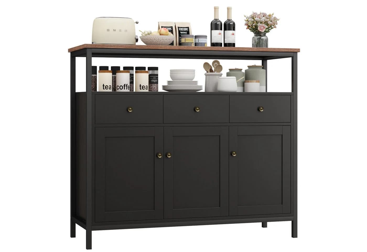 Homfa Küchenschrank Sideboard 3 Schubladen 3 Türen Weiß - Bild 2