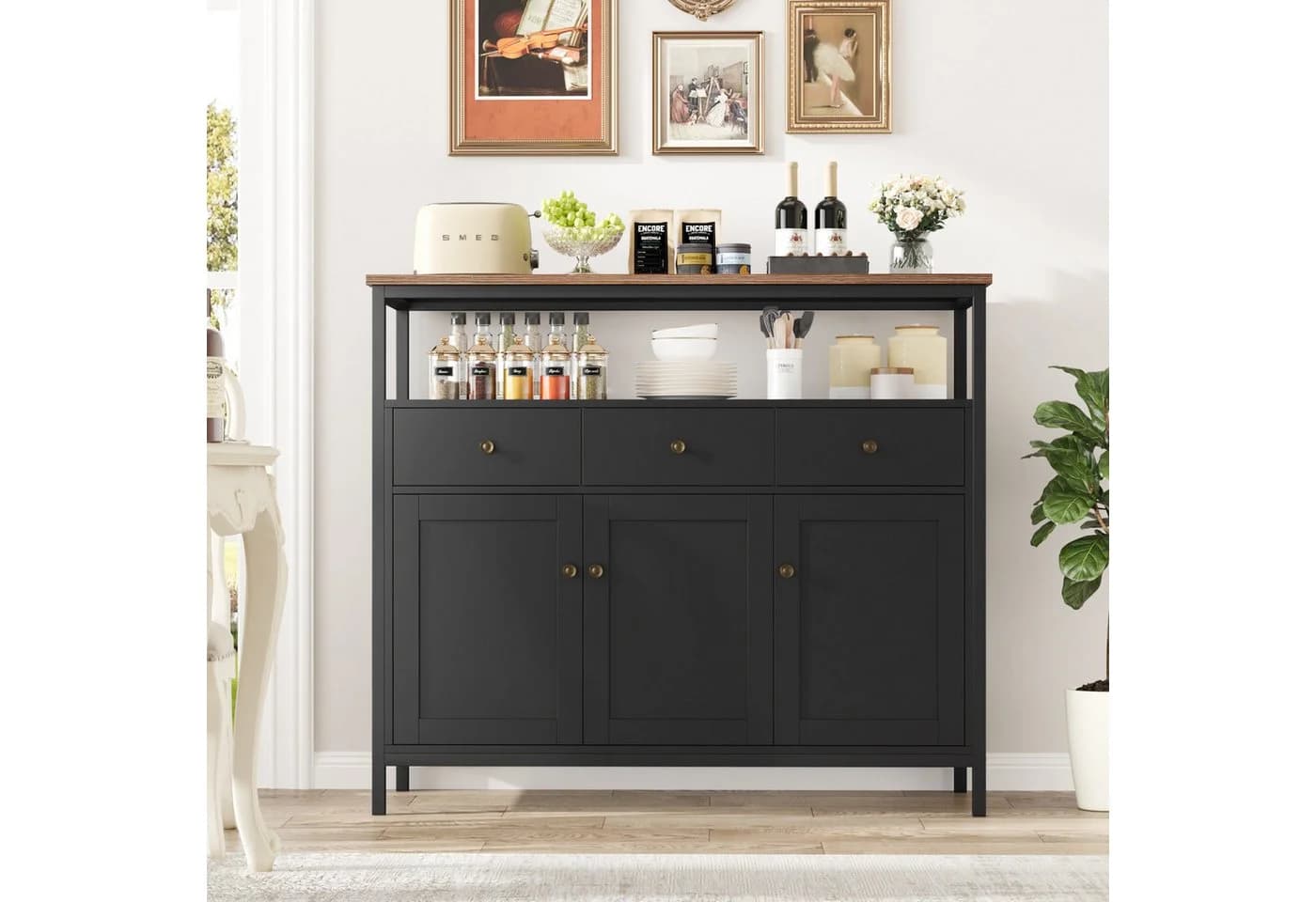 Homfa Küchenschrank Sideboard 3 Schubladen 3 Türen Weiß - Bild 3