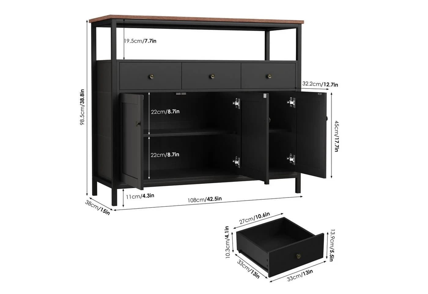 Homfa Küchenschrank Sideboard 3 Schubladen 3 Türen Weiß - Bild 4