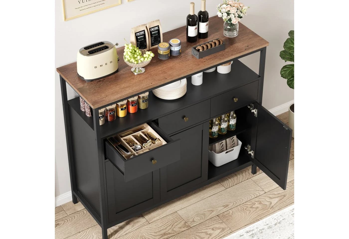 Homfa Küchenschrank Sideboard 3 Schubladen 3 Türen Weiß - Bild 5