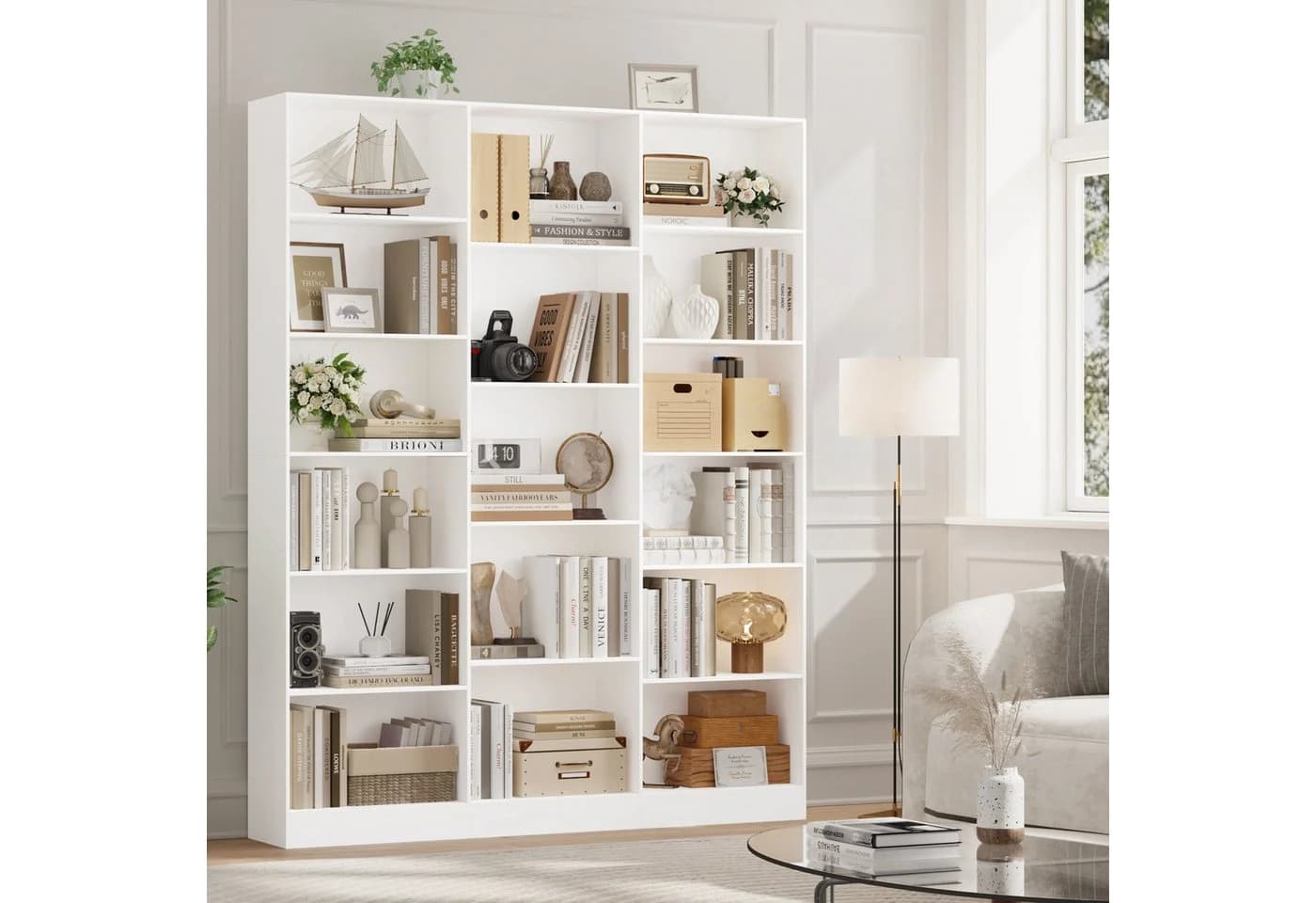 Homfa Bücherregal 188cm Standregal Büroregal Bücherschrank, 17 Fächer, Weiß