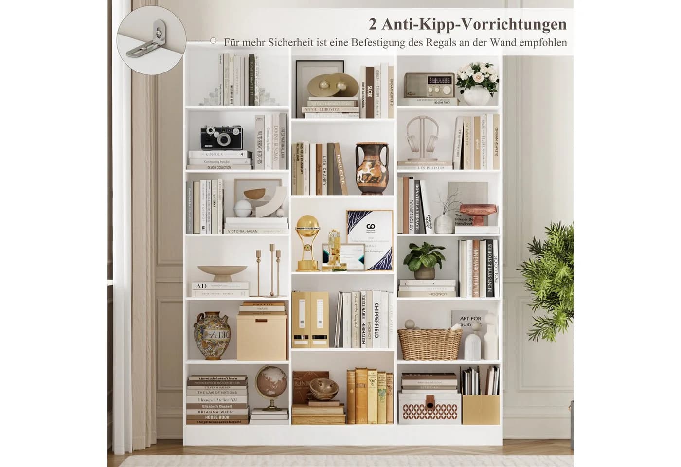 Homfa Bücherregal 188cm Standregal Büroregal Bücherschrank, 17 Fächer, Weiß - Bild 5