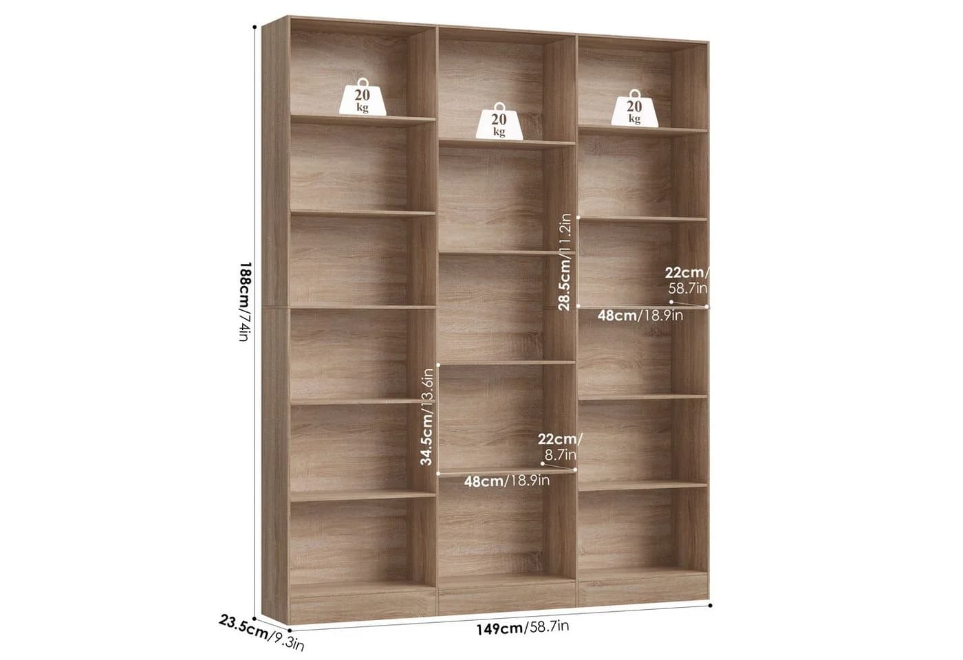 Homfa Bücherregal 188cm Standregal Büroregal Bücherschrank 17 Fächer 149x23,5x188cm - Bild 4