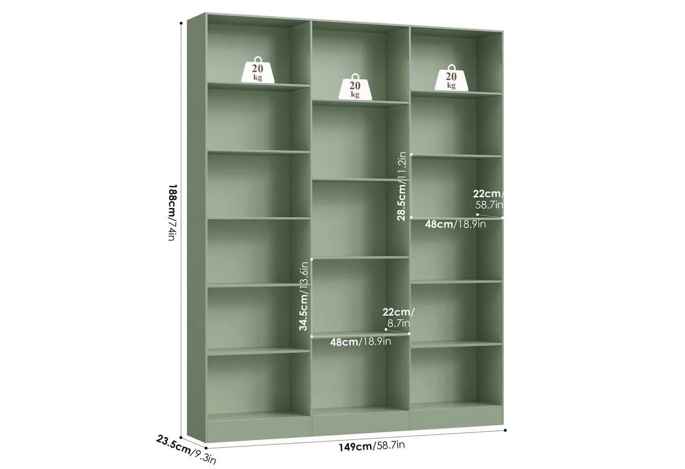 Homfa Bücherregal 188cm Standregal Büroregal Bücherschrank, 17 Fächer, 149x23,5x188cm - Bild 4