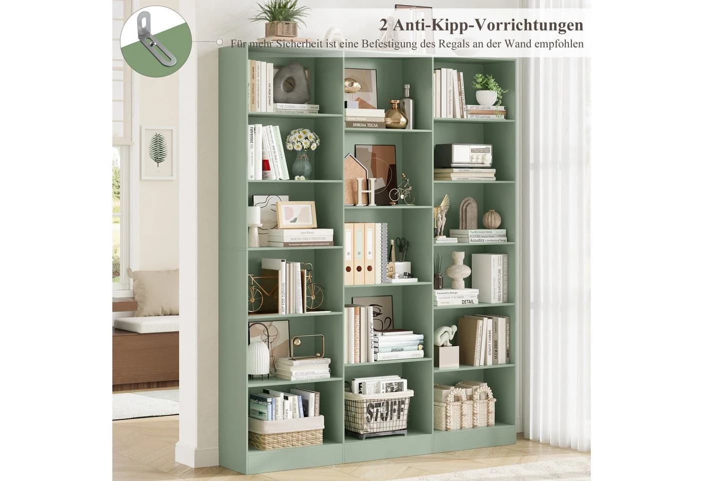 Homfa Bücherregal 188cm Standregal Büroregal Bücherschrank, 17 Fächer, 149x23,5x188cm - Bild 5