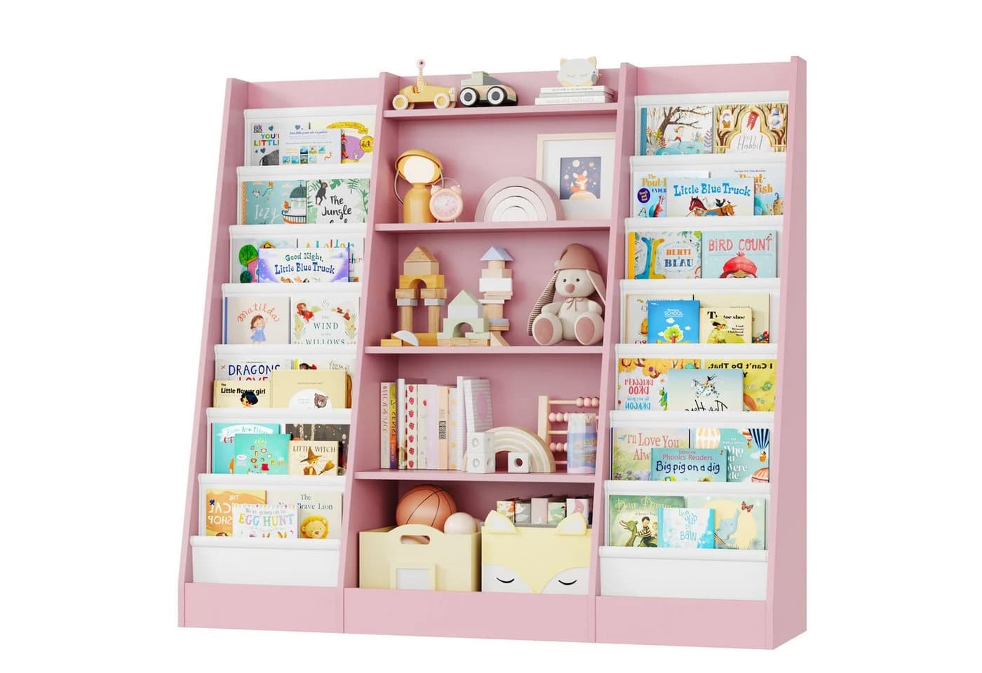 Homfa Bücherregal Kinderregal 14 Ablagen Weiß/Grau-Grün 129x120x35 cm - Bild 2