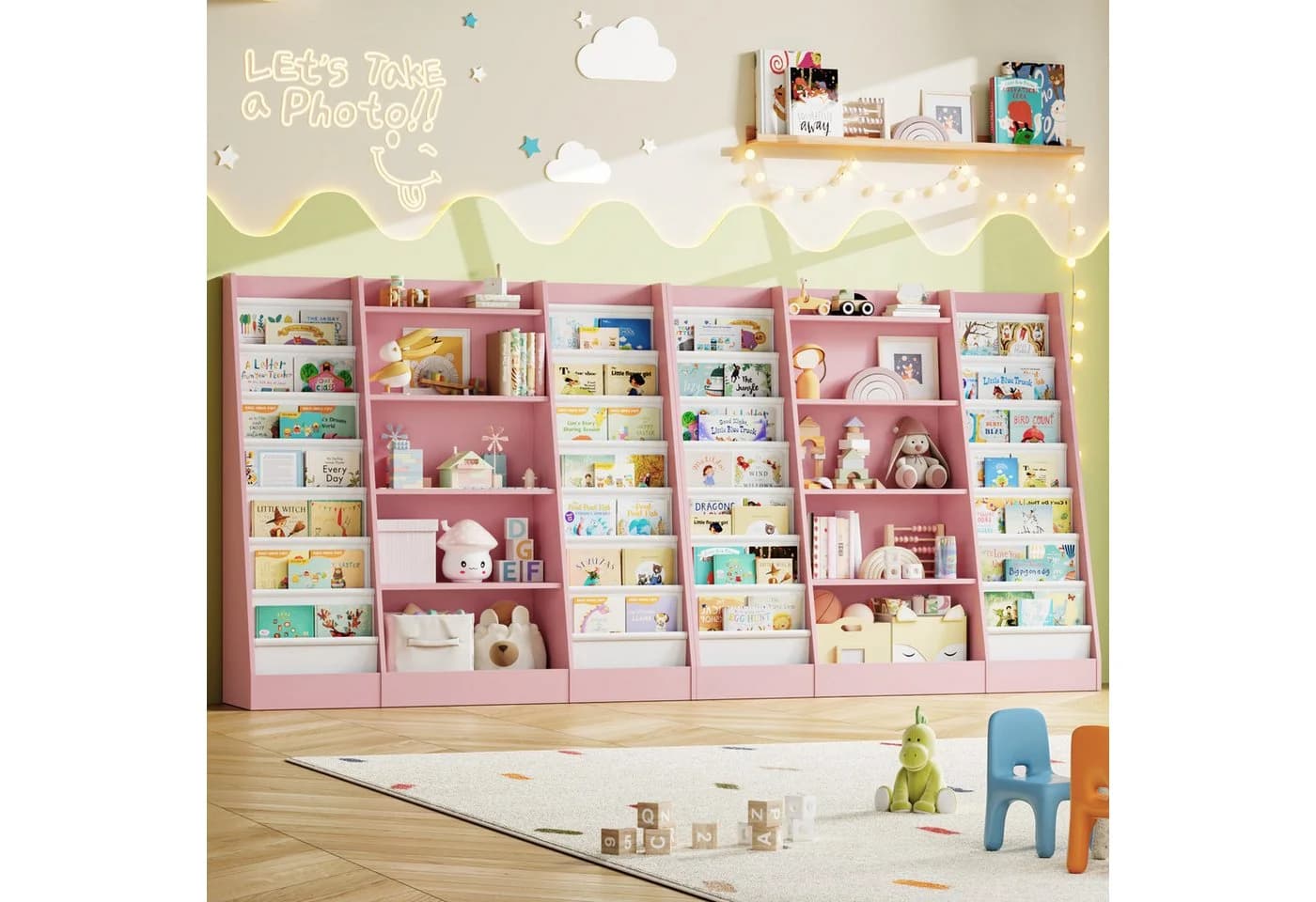 Homfa Bücherregal Kinderregal 14 Ablagen Weiß/Grau-Grün 129x120x35 cm - Bild 5