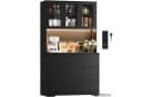 Homfa Küchenbuffet mit LED Küchenschrank Buffetschrank Sideboard schwarz mit Steckdosenleiste & Arbeitsplatte 180x100x38,5cm Bild 2