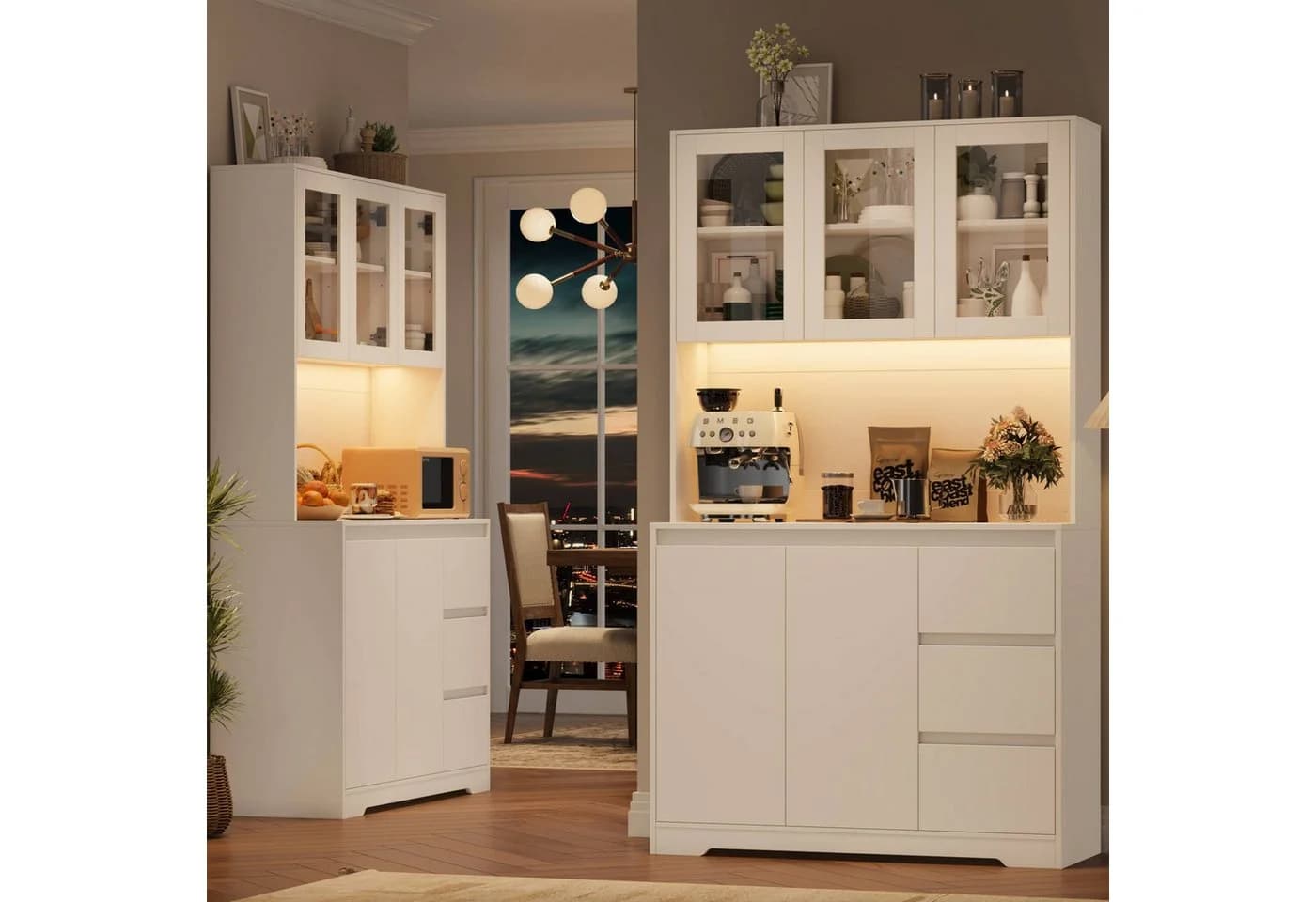 Homfa Küchenbuffet mit LED Küchenschrank Buffetschrank Sideboard weiß