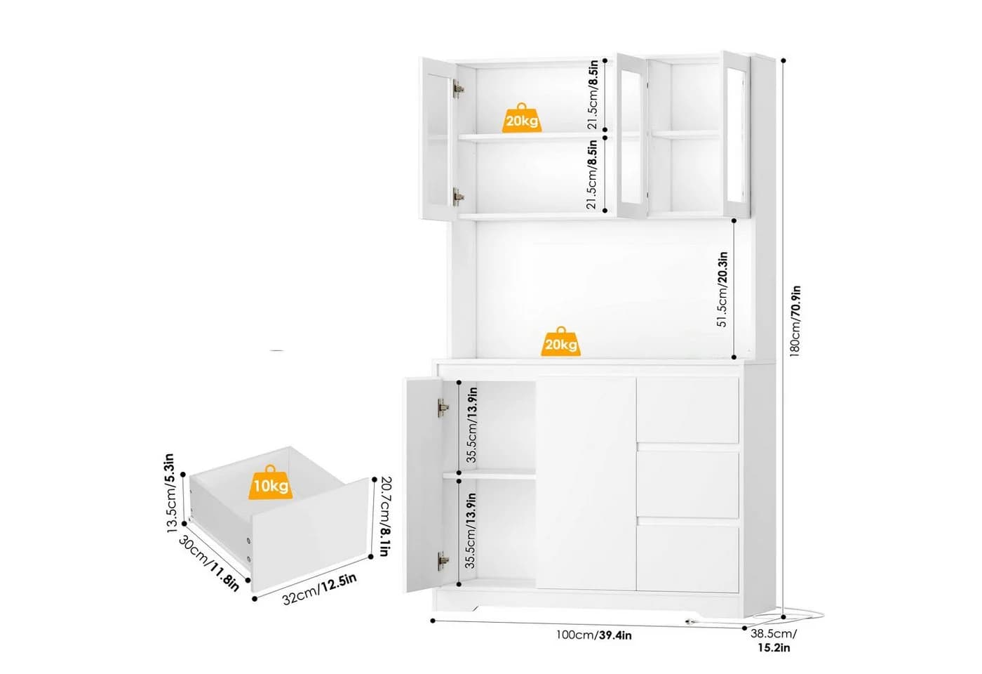 Homfa Küchenbuffet mit LED Küchenschrank Buffetschrank Sideboard weiß - Bild 3