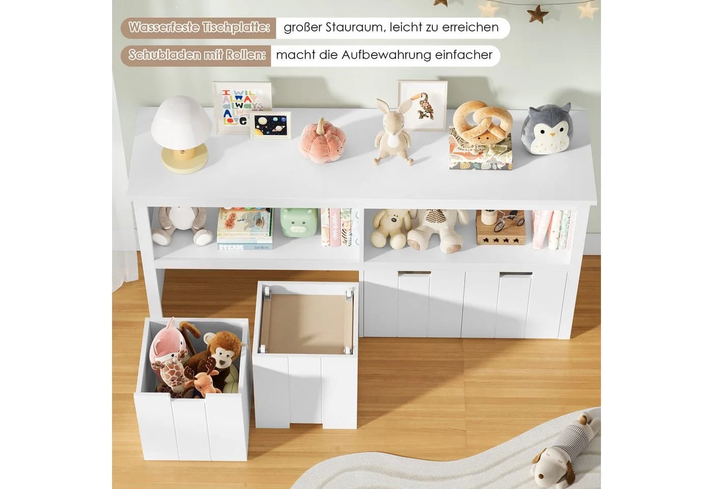 Homfa Kinderregal mit 4 Schubladen und Rollen Weiß - Bild 5