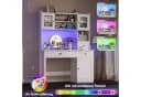 Homfa Schreibtisch mit LED, 2 Steckdosen und 2 USB, Schminktisch Computertisch Bürotisch weiß Bild 4