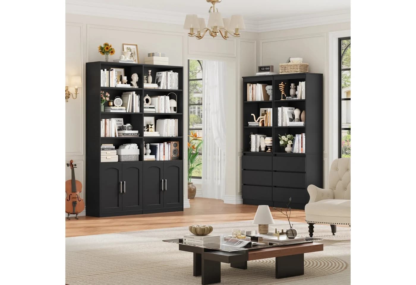 Homfa Bücherregal Standregal Bücherschrank 8 Fächer 4 Türen Holz 115x27x185,5 cm