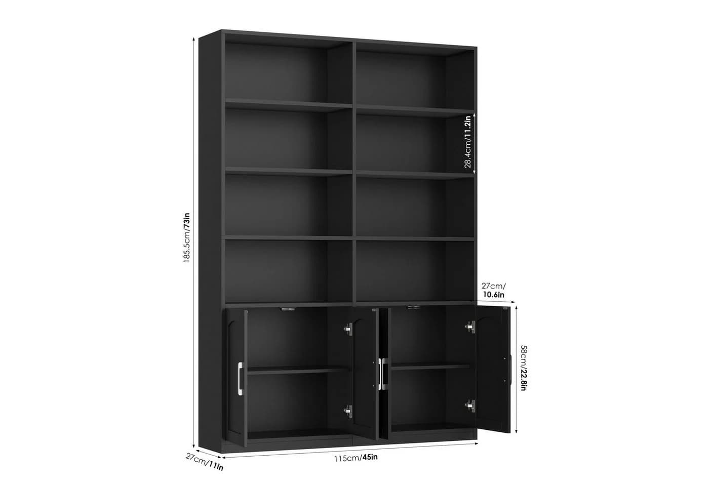 Homfa Bücherregal Standregal Bücherschrank 8 Fächer 4 Türen Holz 115x27x185,5 cm - Bild 3