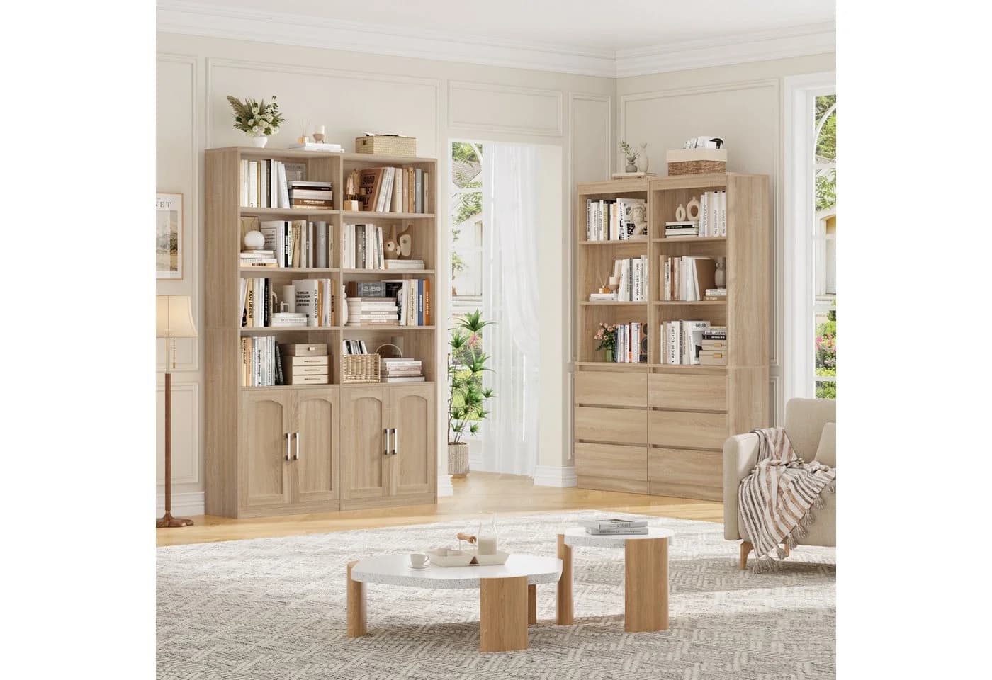 Homfa Bücherregal Standregal Büroregal Bücherschrank 8 Fächer 4 Türen Holz Eiche