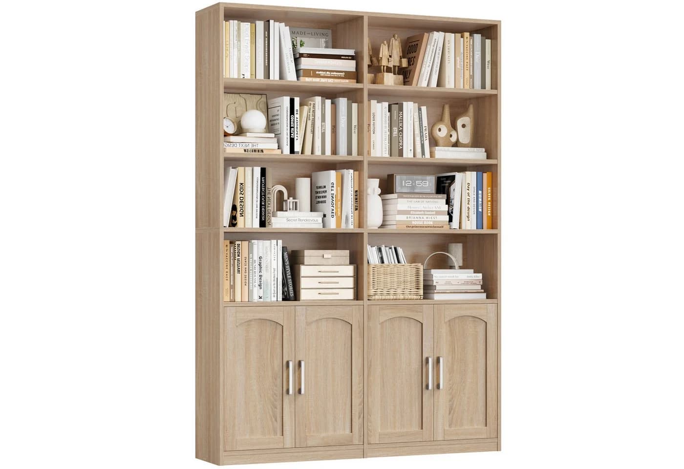 Homfa Bücherregal Standregal Büroregal Bücherschrank 8 Fächer 4 Türen Holz Eiche - Bild 2
